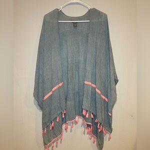 Aerie Light Blue Kimono with pink tassel trim